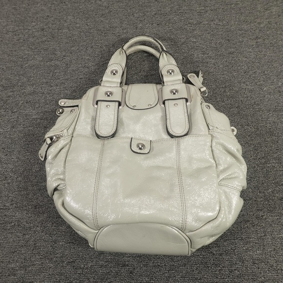 Hype Satchel Bag Womens Medium White Faux Leather Top Handle Zip Shoulder Bag - Picture 5 of 12